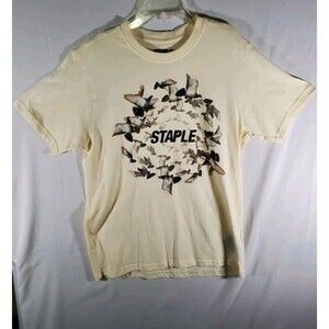 New Men’s Staple Flock Logo Cream Short Sleeve T Shirt Size Small